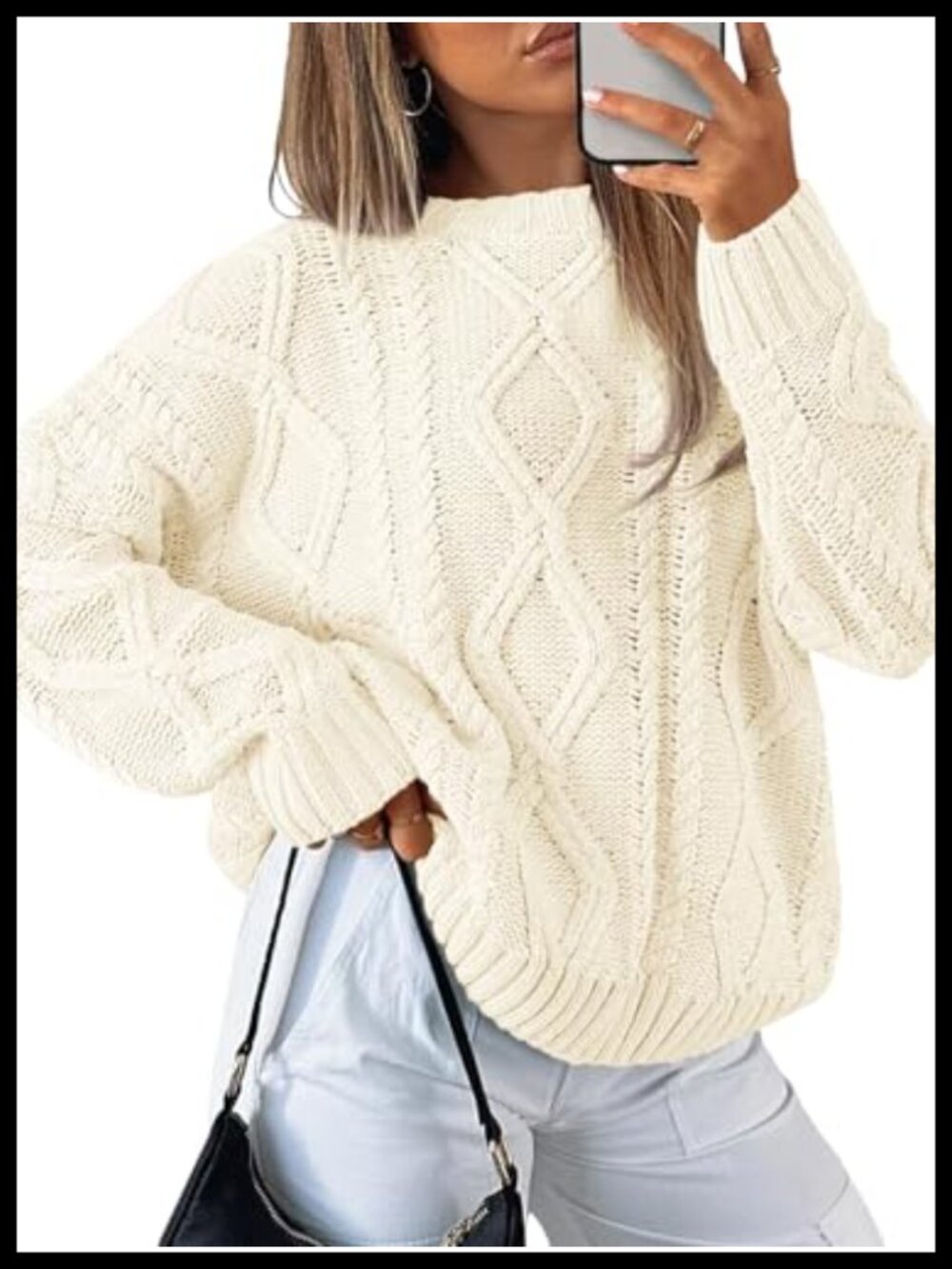 Oversized Cable Knit Chunky Pullover Sweater Womens Crew Neck Fall